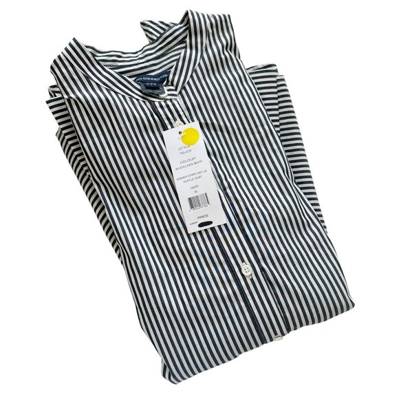 NWT French Connection 6 Black Striped Mandarin Collar Peplum Hem Button Blouse - Picture 11 of 11